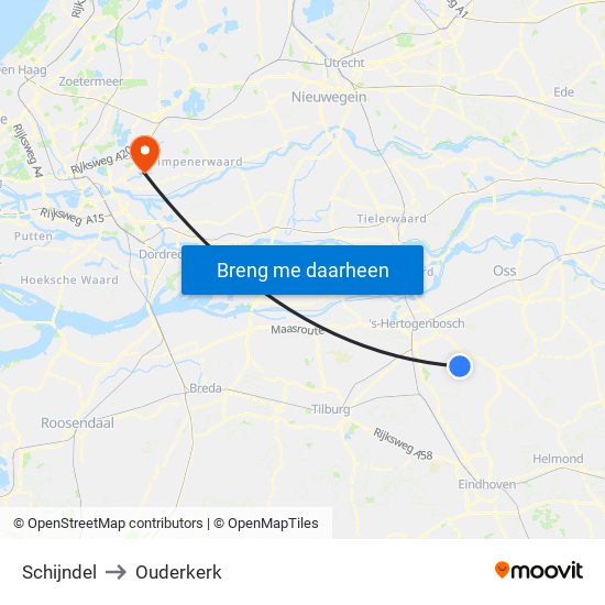 Schijndel to Ouderkerk map