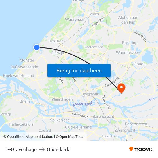 'S-Gravenhage to Ouderkerk map