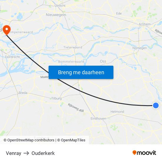Venray to Ouderkerk map