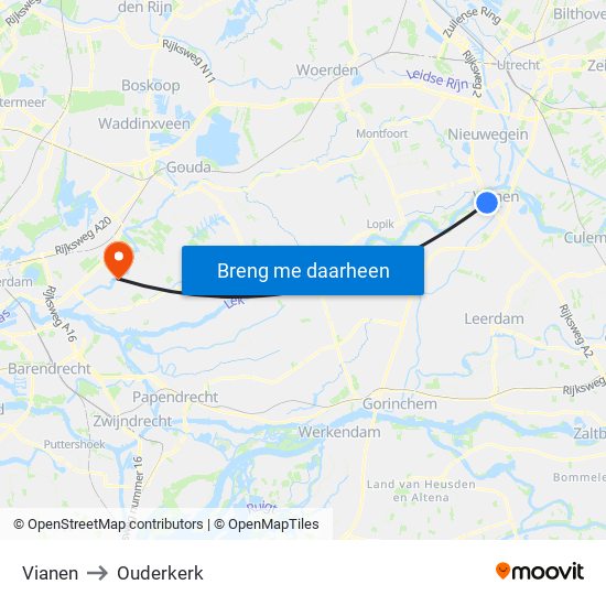 Vianen to Ouderkerk map