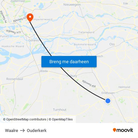 Waalre to Ouderkerk map