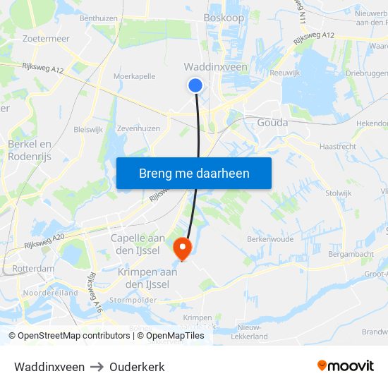 Waddinxveen to Ouderkerk map