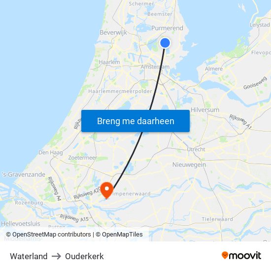 Waterland to Ouderkerk map
