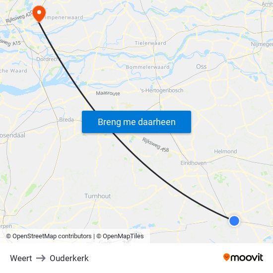 Weert to Ouderkerk map