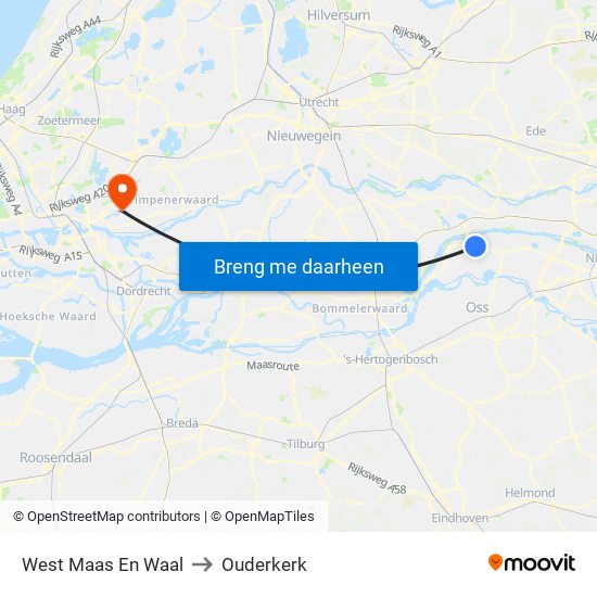 West Maas En Waal to Ouderkerk map