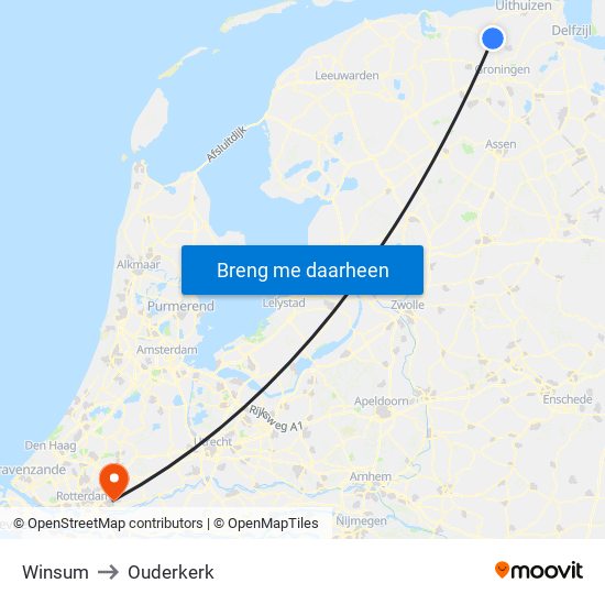 Winsum to Ouderkerk map