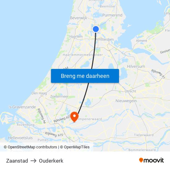 Zaanstad to Ouderkerk map