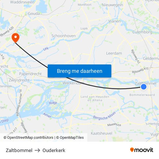 Zaltbommel to Ouderkerk map