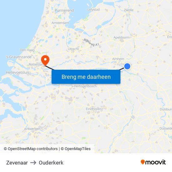 Zevenaar to Ouderkerk map