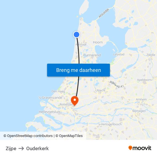 Zijpe to Ouderkerk map