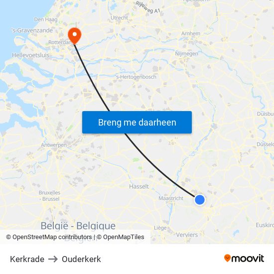Kerkrade to Ouderkerk map