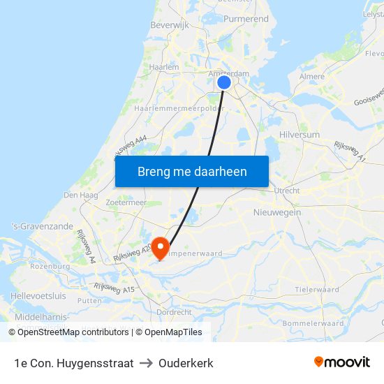 1e Con. Huygensstraat to Ouderkerk map