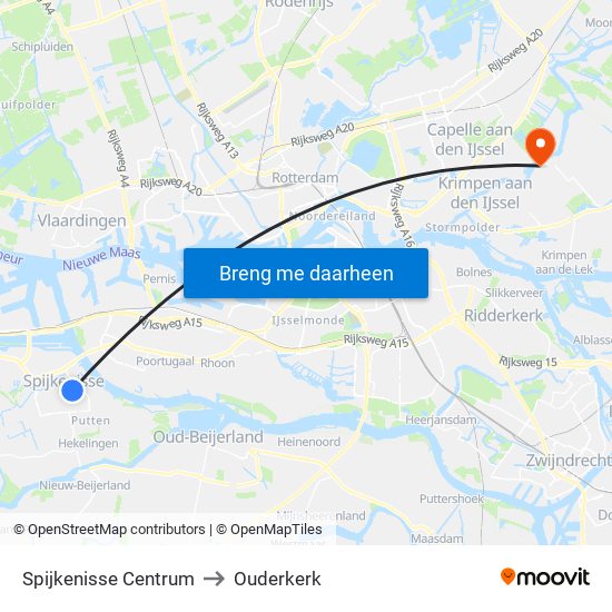 Spijkenisse Centrum to Ouderkerk map