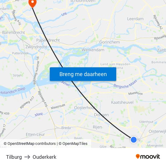 Tilburg to Ouderkerk map