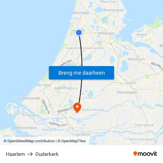 Haarlem to Ouderkerk map