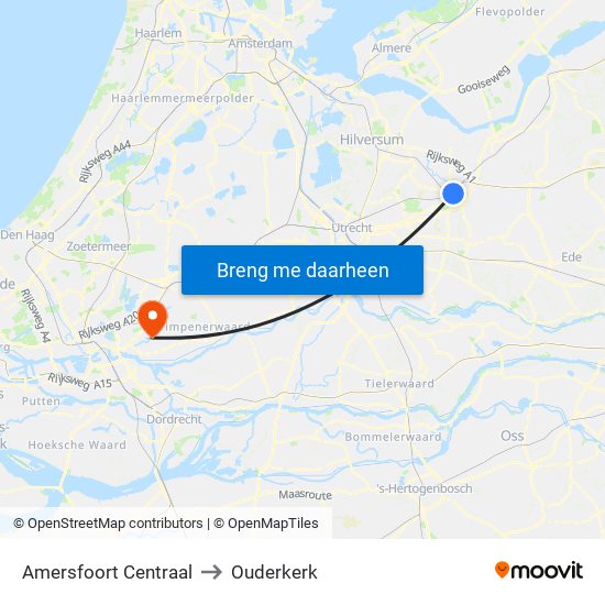 Amersfoort Centraal to Ouderkerk map