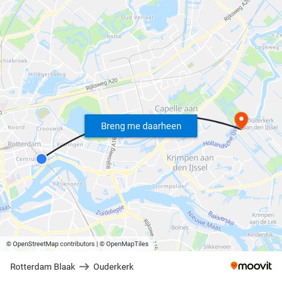 Rotterdam Blaak to Ouderkerk map