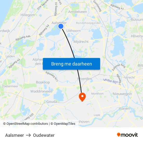 Aalsmeer to Oudewater map