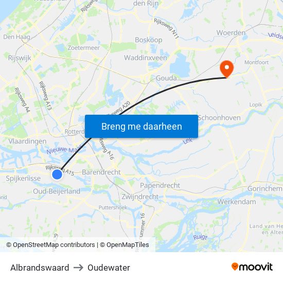 Albrandswaard to Oudewater map