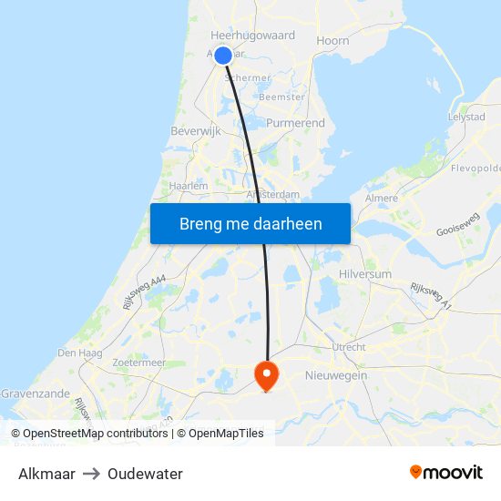 Alkmaar to Oudewater map