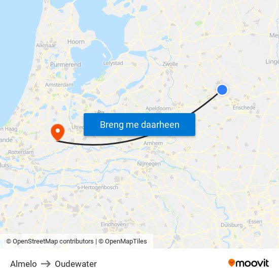 Almelo to Oudewater map