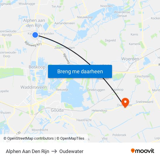 Alphen Aan Den Rijn to Oudewater map