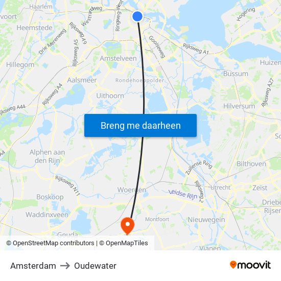 Amsterdam to Oudewater map