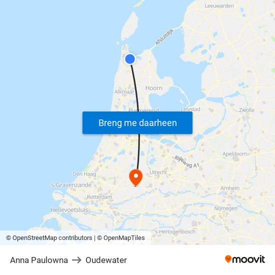Anna Paulowna to Oudewater map