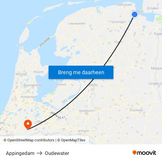 Appingedam to Oudewater map