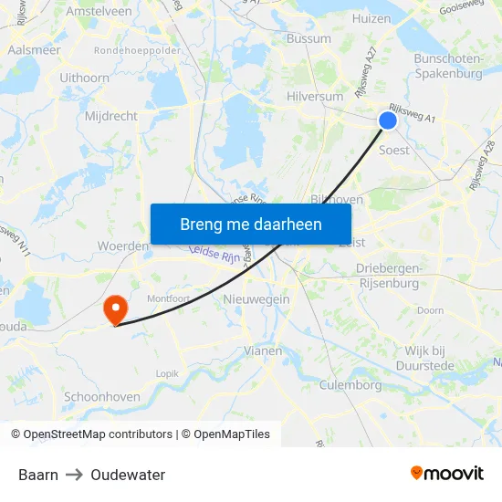 Baarn to Oudewater map