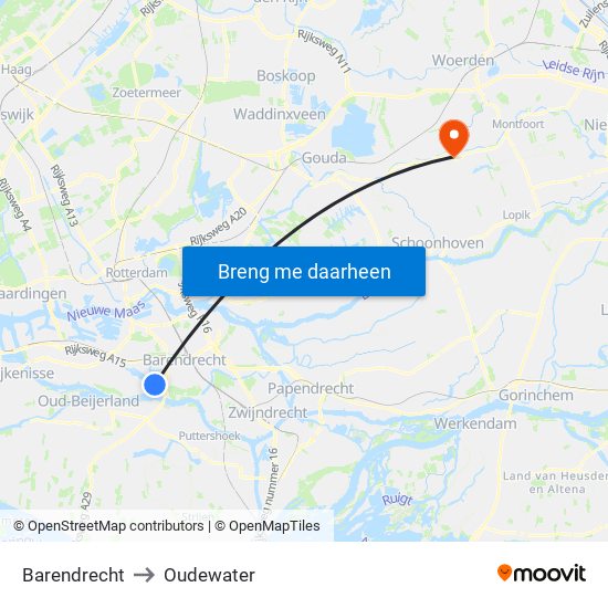 Barendrecht to Oudewater map