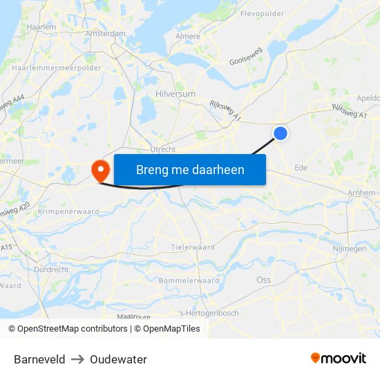 Barneveld to Oudewater map