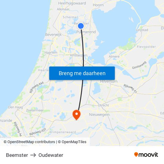Beemster to Oudewater map