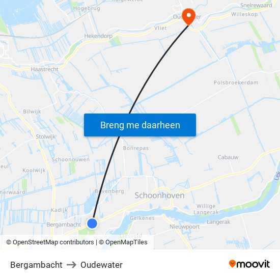 Bergambacht to Oudewater map