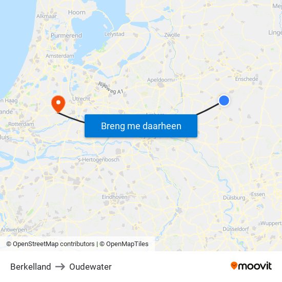 Berkelland to Oudewater map