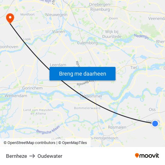 Bernheze to Oudewater map