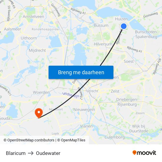 Blaricum to Oudewater map