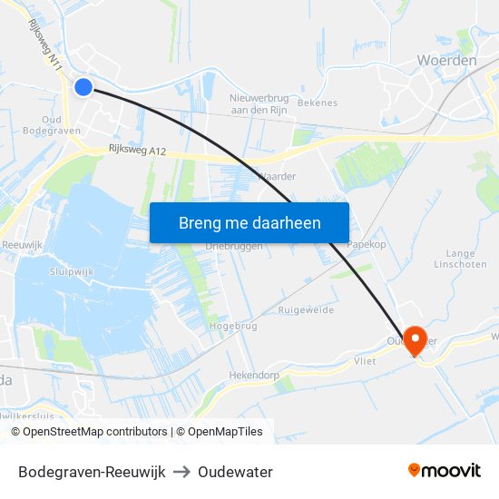 Bodegraven-Reeuwijk to Oudewater map