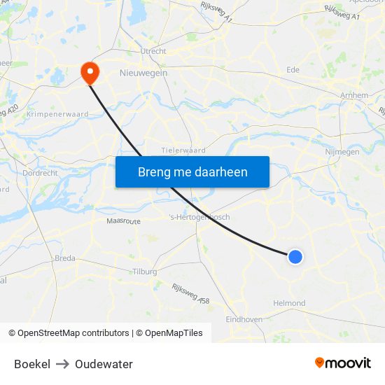 Boekel to Oudewater map