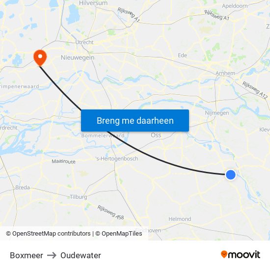Boxmeer to Oudewater map