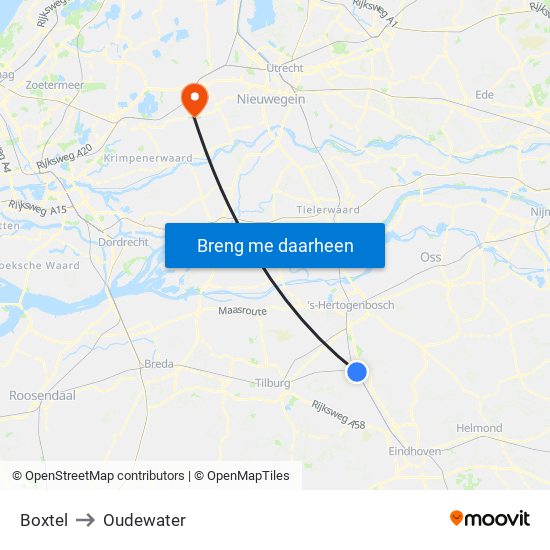 Boxtel to Oudewater map
