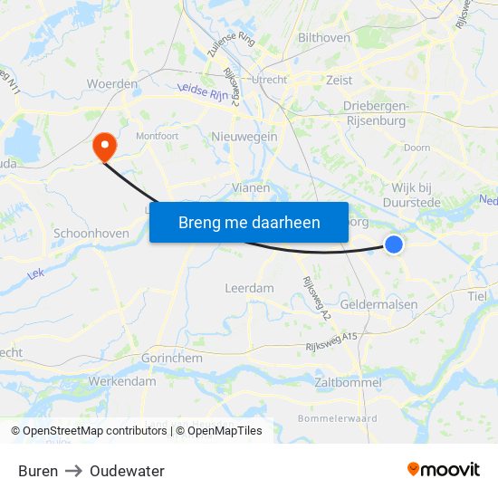 Buren to Oudewater map