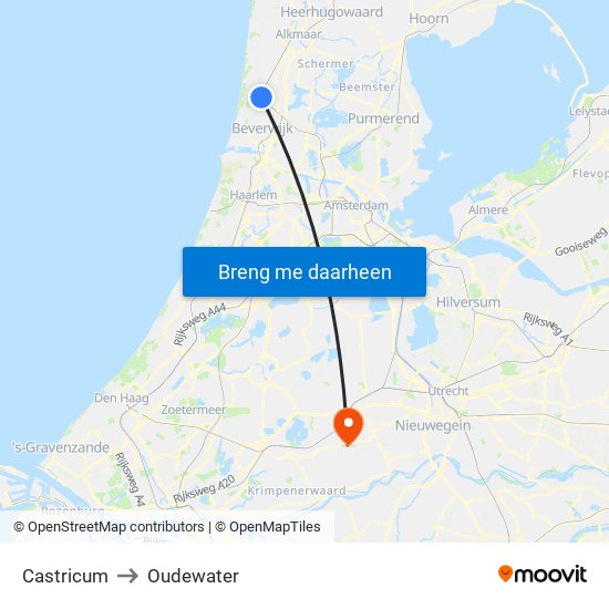 Castricum to Oudewater map