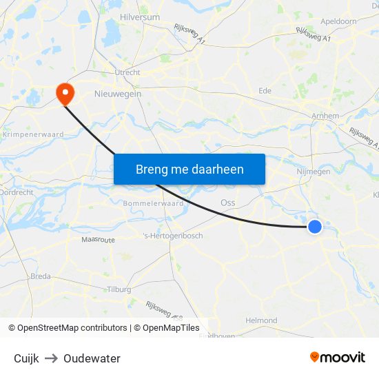Cuijk to Oudewater map