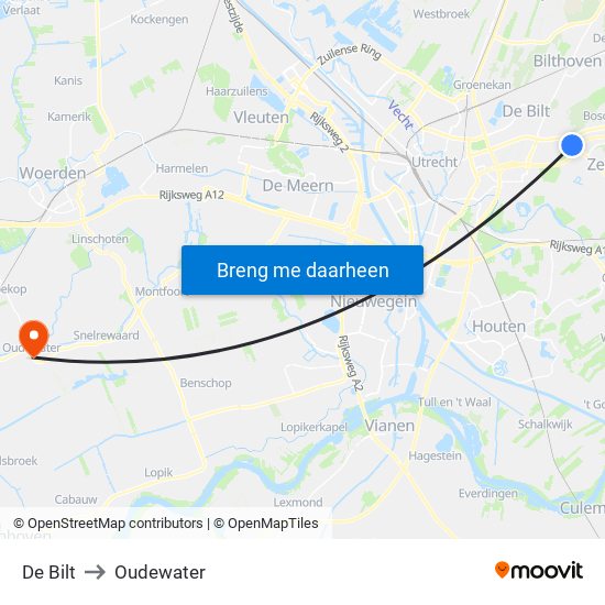 De Bilt to Oudewater map