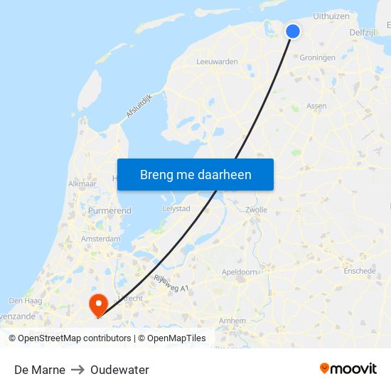 De Marne to Oudewater map