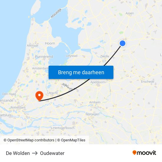 De Wolden to Oudewater map