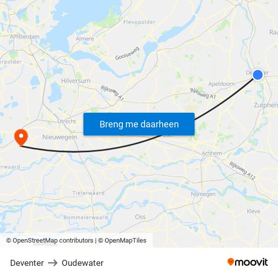 Deventer to Oudewater map