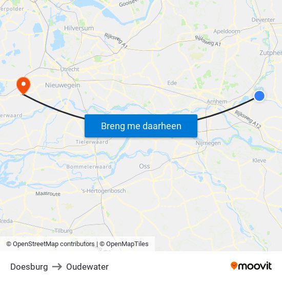 Doesburg to Oudewater map