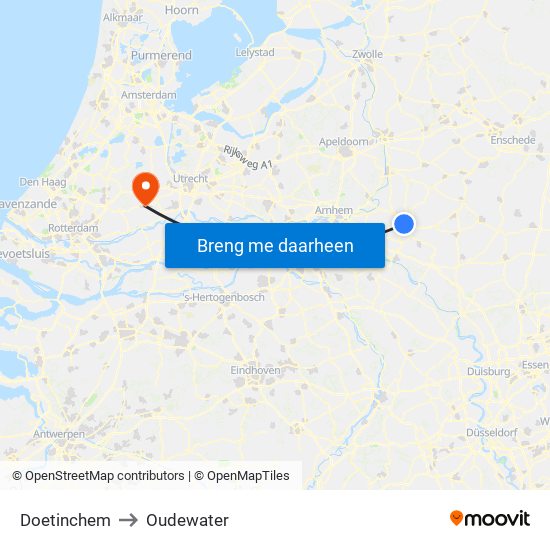 Doetinchem to Oudewater map